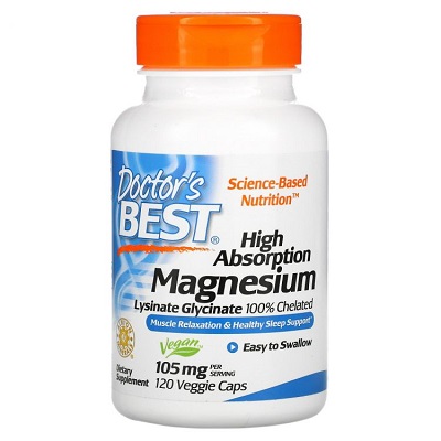 High Absorption Magnesium, 100% Chelated with Lysinate Glycinate 105 мг 120 капс (магний с высокой степенью усвоения) (Doctor's Best) High Absorption Magnesium, 100% Chelated with Lysinate Glycinate 105 мг 120 капс (магний с высокой степенью усвоения) (Doctor's Best)