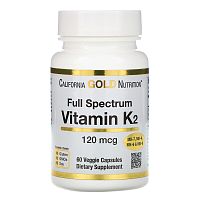 Full Spectrum Vitamine K2 (Витамин К2 в виде МК-4, МК-6, МК-7, МК-9) 120 мкг 60 капсул (California Gold Nutrition)