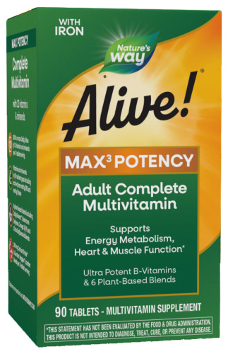 Alive! Max3 Potency Multivitamin (мультивитамины с железом) 90 таблеток (Nature's Way) Срок до 01/26