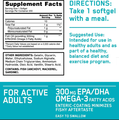 Enteric Coated Fish Oil Softgels 200 капс (Optimum nutrition) фото 2