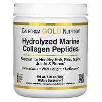 Hydrolyzed Marine Collagen Peptides (пептиды из морского коллагена премиального качества) без вкуса 200 гр (California Gold Nutrition) СРОК ГОДНОСТИ 11/2024