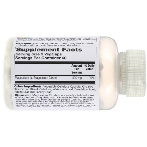 Magnesium Citrate (Цитрат магния) 400 мг 180 капсул (Solaray) фото 2 Magnesium Citrate (Цитрат магния) 400 мг 180 капсул (Solaray) фото 2