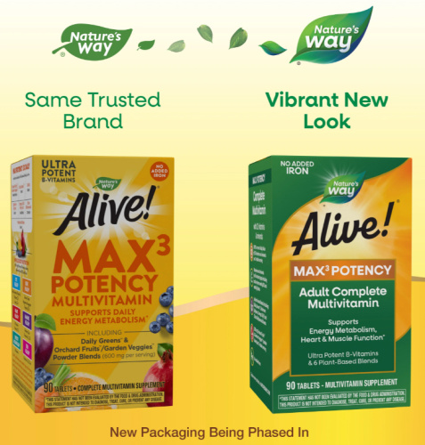 Alive! Max3 Potency (Мультивитаминный комплекс без железа) 90 таблеток (Nature's Way) срок до 09/25 фото 2