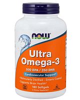 Ultra Omega 3 (ультра омега-3) 500 ЭПК / 250 ДГК 180 капсул (NOW)