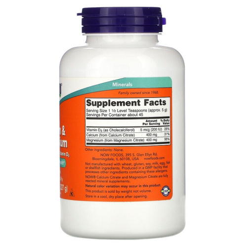 Calcium/Magnesium Citrate Powder (Кальций и магний) 227 грамм (NOW) фото 2