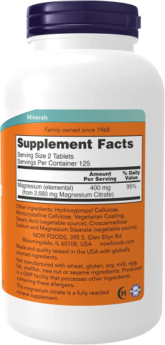 Magnesium Citrate (Цитрат Кальция) 200 мг 250 таблеток (NOW) фото 2