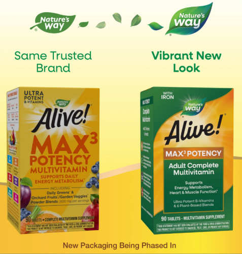 Alive! Max3 Potency Multivitamin (мультивитамины с железом) 90 таблеток (Nature's Way) Срок до 01/26 фото 3