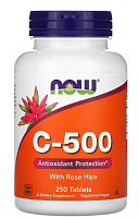 C-500 With Rose Hips (Витамин C с шиповником) 500 мг 250 таблеток (NOW)