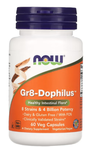 Gr8-Dophilus (Пробиотическая смесь из 8 штаммов 4 миллиарда КОЕ) 60 вег капсул (NOW) Gr8-Dophilus (Пробиотическая смесь из 8 штаммов 4 миллиарда КОЕ) 60 вег капсул (NOW)