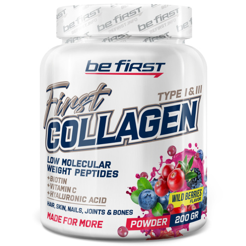 First Collagen + hyaluronic acid + vitamin C (коллаген с гиалуроновой кислотой и витамином С) 200 гр (Be First)