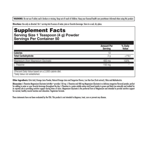L-Theanine Mag Glycinate ActivMix (L-теанин Магний Глицинат) мандарин 150 мг 200 г (KAL) фото 2